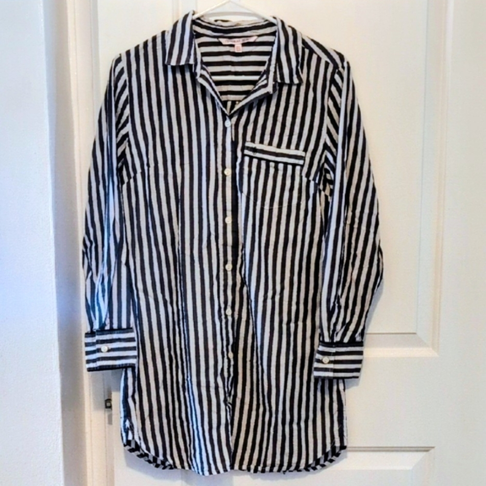 Victoria's Secret Navy and White Striped Button-Down Shirt